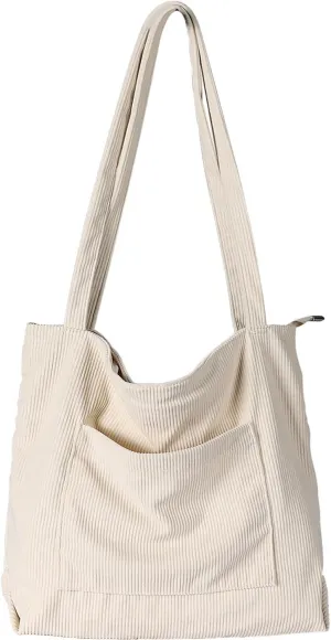 WantGor Women Corduroy Tote Bag, Large Shoulder Hobo Bags Casual Handbags Big Capacity Shopping Work Bag