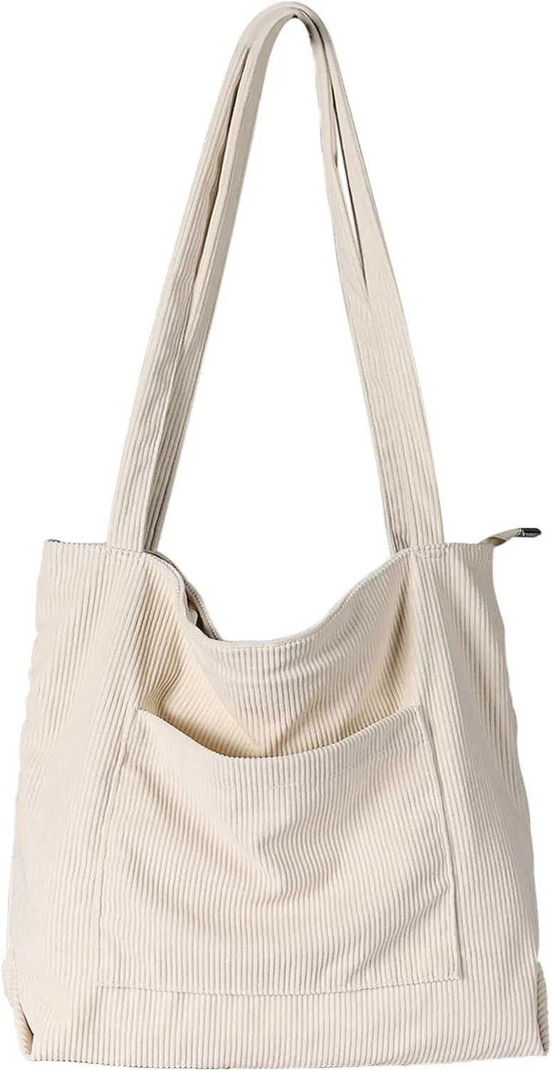 WantGor Women Corduroy Tote Bag, Large Shoulder Hobo Bags Casual Handbags Big Capacity Shopping Work Bag