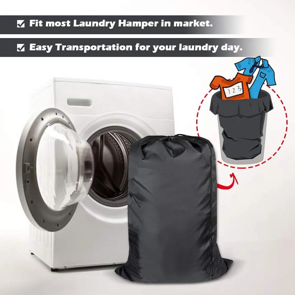 Washable Travel Laundry Bag with Drawstring (3 Pack), Large Dirty Clothes Bag Fit a Laundry Basket or Clothes Hamper, Enough to Hold 4 Loads of Laundry,26x39 inches Black 3