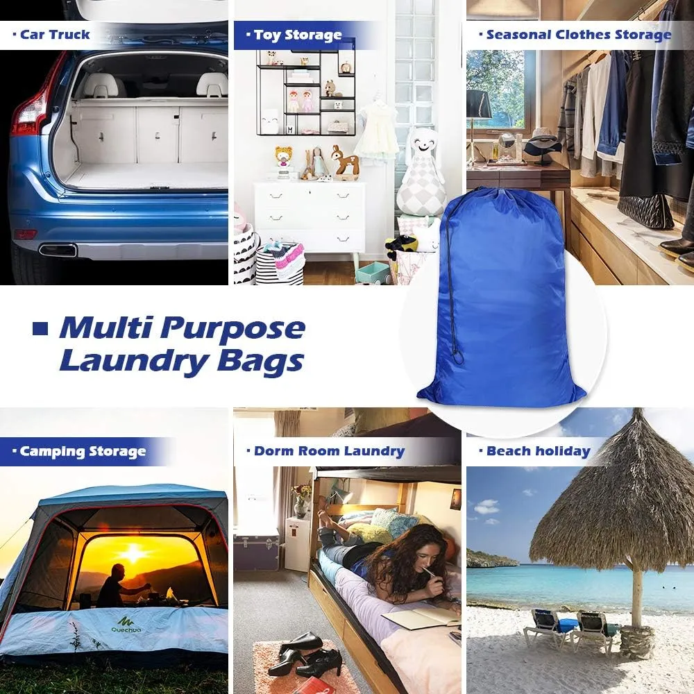 Washable Travel Laundry Bag with Drawstring (3 Pack), Large Dirty Clothes Bag Fit a Laundry Basket or Clothes Hamper, Enough to Hold 4 Loads of Laundry,26x39 inches RoyalBlue 3