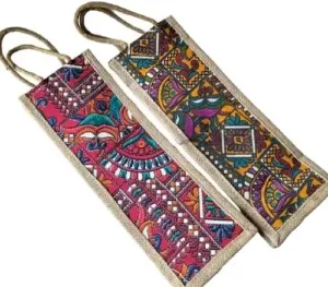 Water Bottle Bag, Jute Wine Bottle Reusable Bags,Eco-Friendly, Bottle Gift Bag/Bottle Carry Bag -(ASSORTED COLOR)