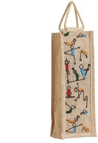 Water Bottle Bag, Jute Wine Bottle Reusable Bags,Eco-Friendly, Bottle Gift Bag/Bottle Carry Bag -(ASSORTED COLOR)