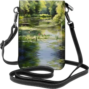 Water Lilies in the Pond Lightweight leather crossbody phone bag, women's shoulder bag cell phone wallet, travel bag with credit card slots,