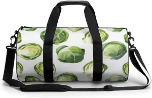 Watercolor Brussel Sprouts Round Barrel Gym Sport Bag Small Travel Duffel Bags Reusable Tote for Men Women