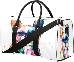 Watercolor French Bulldog Travel Duffel Bag, Dog Pattern Sports Gym Bag Waterproof Weekender Bag Overnight Travel Carry on Bag Duffel Tote for Women and Men