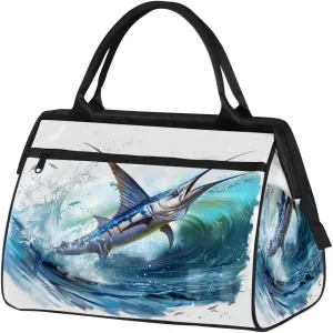 Watercolor Sailfish Travel Duffle Bag, Waterproof Duffel Bag Weekender Overnight Carry On Bag Lightweight Sport Gym Bag for Men Women