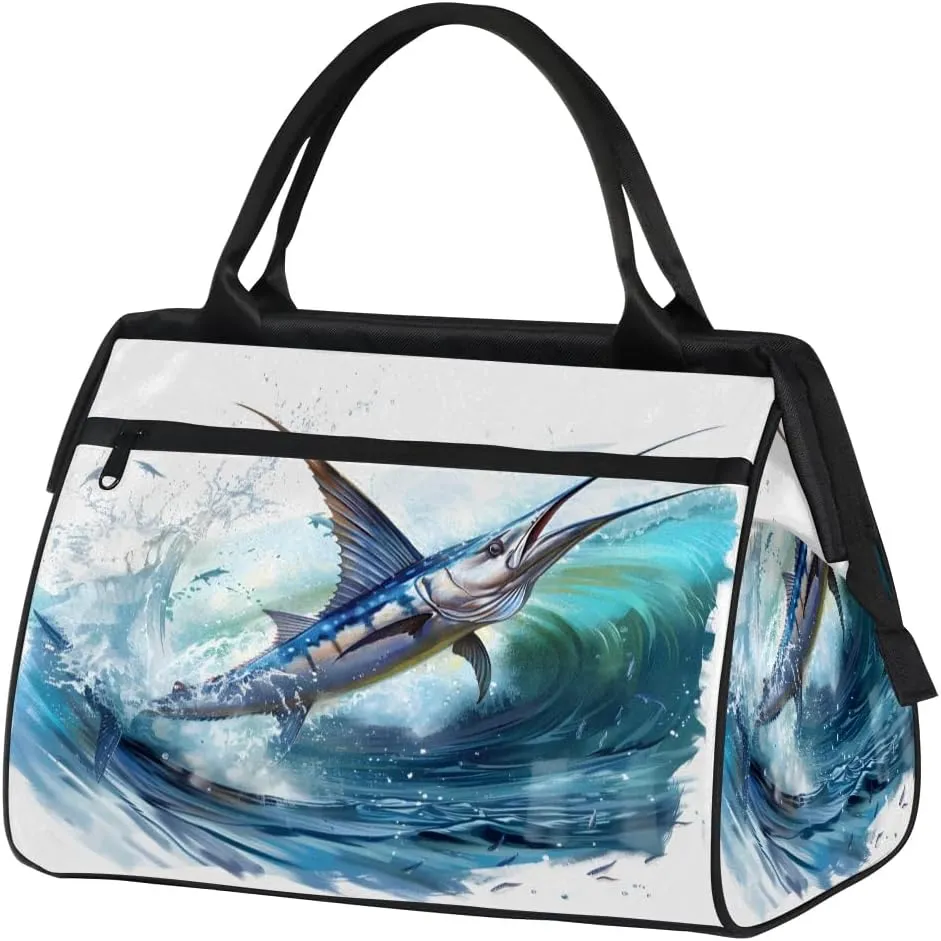 Watercolor Sailfish Travel Duffle Bag, Waterproof Duffel Bag Weekender Overnight Carry On Bag Lightweight Sport Gym Bag for Men Women