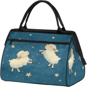 Watercolor Sheep Starry Sky Travel Duffle Bag, Waterproof Duffel Bag Weekender Overnight Carry On Bag Lightweight Sport Gym Bag for Men Women