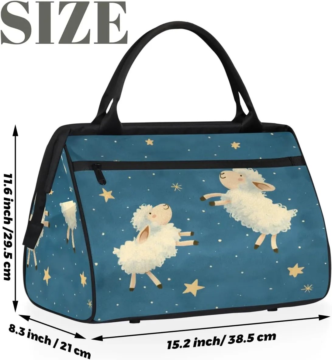 Watercolor Sheep Starry Sky Travel Duffle Bag, Waterproof Duffel Bag Weekender Overnight Carry On Bag Lightweight Sport Gym Bag for Men Women