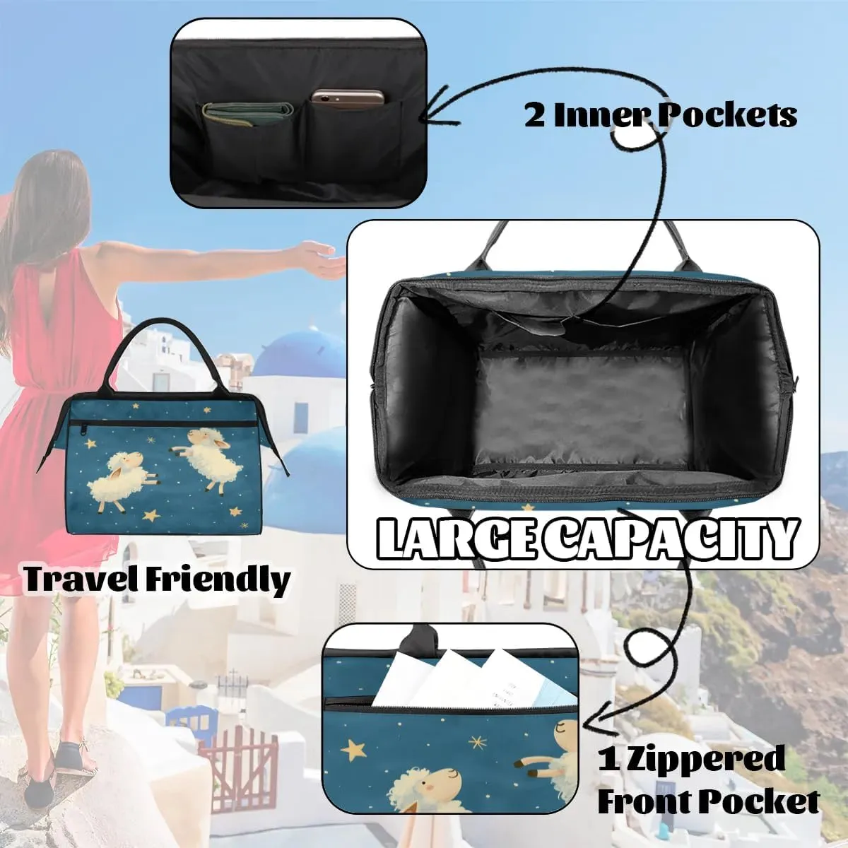 Watercolor Sheep Starry Sky Travel Duffle Bag, Waterproof Duffel Bag Weekender Overnight Carry On Bag Lightweight Sport Gym Bag for Men Women