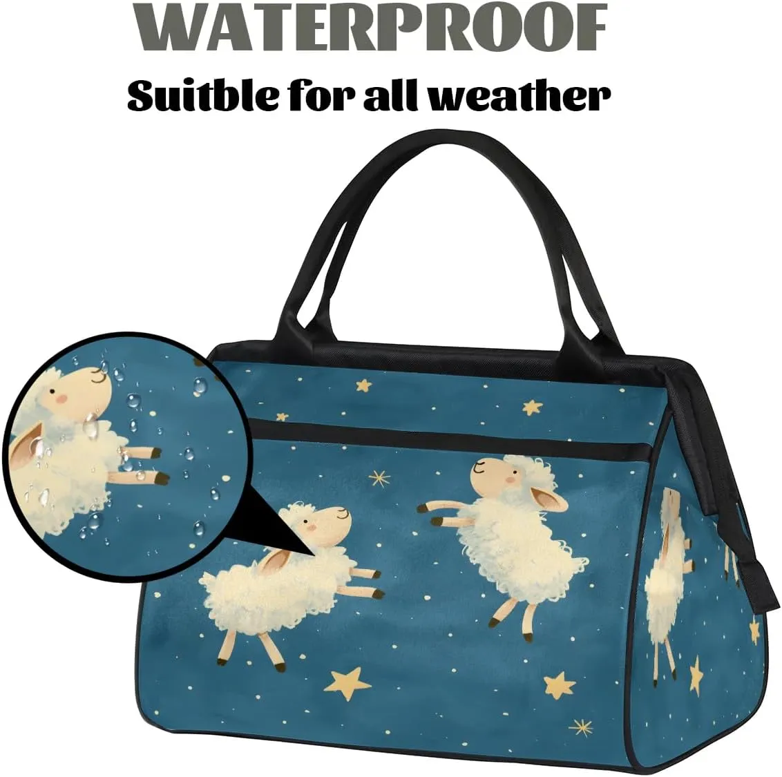 Watercolor Sheep Starry Sky Travel Duffle Bag, Waterproof Duffel Bag Weekender Overnight Carry On Bag Lightweight Sport Gym Bag for Men Women