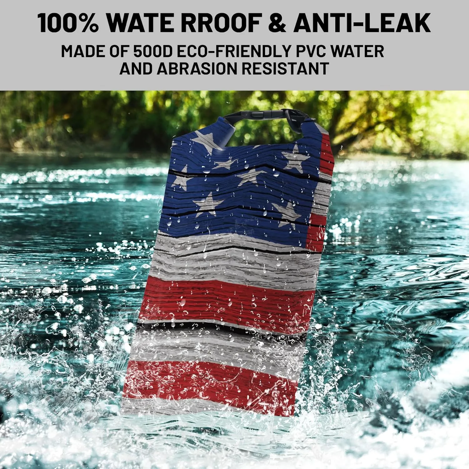 Waterproof Dry Bag,Roll Top American Flag Vintage Small Waterproof Backpack 5L/10L/20L Floating and Lightweight Bags for Kayaking, Boating, Fishing, Swimming and Camping