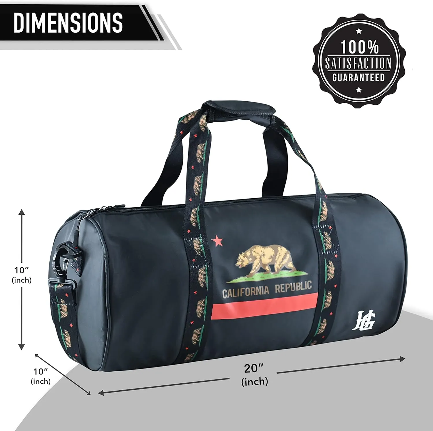 Waterproof Duffle Bag - Wide Opening, Ergonomic Handles | Suitable for Gym, Boating, Camping | Travel Duffle Bag for Men & Women (California Republic)