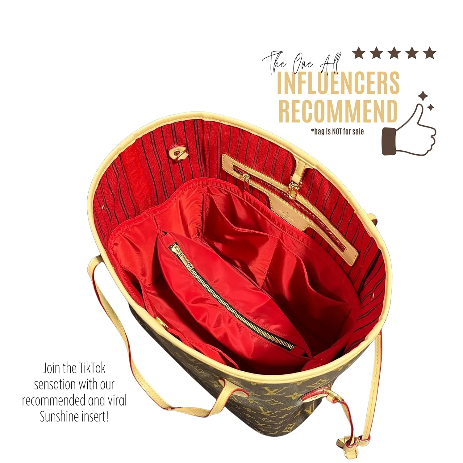 Waterproof Nylon Purse Organizer for Neverfull MM with zipper, Lv Neverfull Bag Organizer MM Nylon, Neverfull GM Insert Handmade Snug Sturdy Gold Zipper (For Neverfull GM, Scarlet)