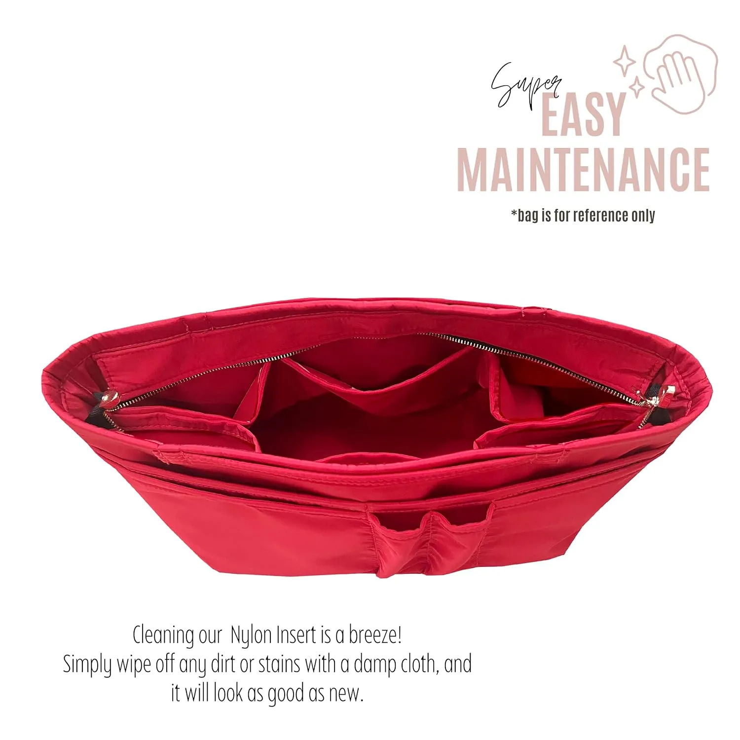 Waterproof Nylon Purse Organizer for Neverfull MM with zipper, Lv Neverfull Bag Organizer MM Nylon, Neverfull GM Insert Handmade Snug Sturdy Gold Zipper (For Neverfull PM, Red)