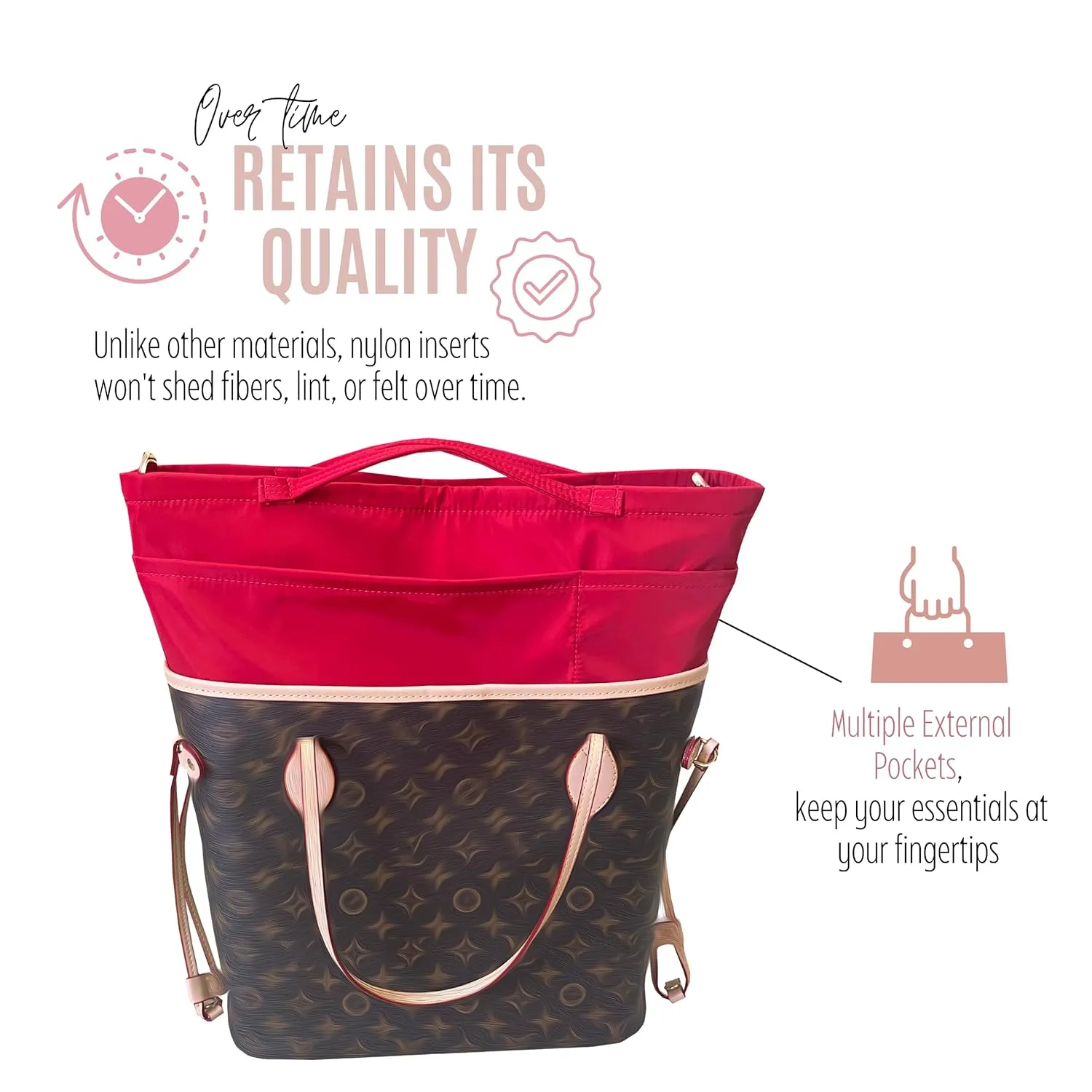 Waterproof Nylon Purse Organizer for Neverfull MM with zipper, Lv Neverfull Bag Organizer MM Nylon, Neverfull GM Insert Handmade Snug Sturdy Gold Zipper (For Neverfull PM, Red)