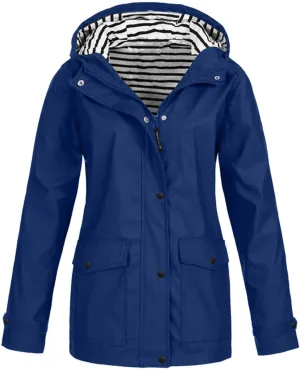 Waterproof Rain Jacket Hooded Solid Women Coat Rain Raincoat Women's Coat Long Sleeve Waterproof Coat Travel Jackets