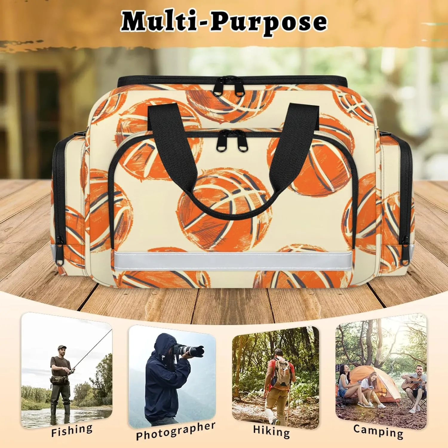 Waterproof Tactical Duffle Bag 25" Carry On Bag for EMT Tear-Resistant Gym Bag with Multi-Pocket & OSHA Reflective Travel Bags for Men Women Basketballs Printed