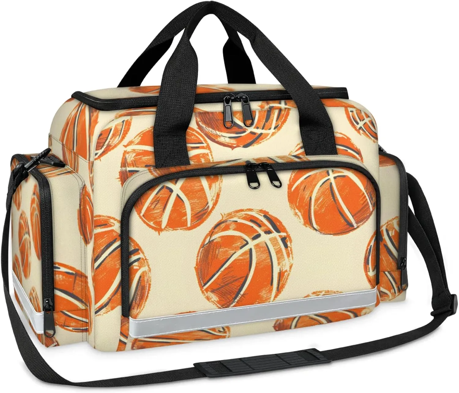 Waterproof Tactical Duffle Bag 25" Carry On Bag for EMT Tear-Resistant Gym Bag with Multi-Pocket & OSHA Reflective Travel Bags for Men Women Basketballs Printed