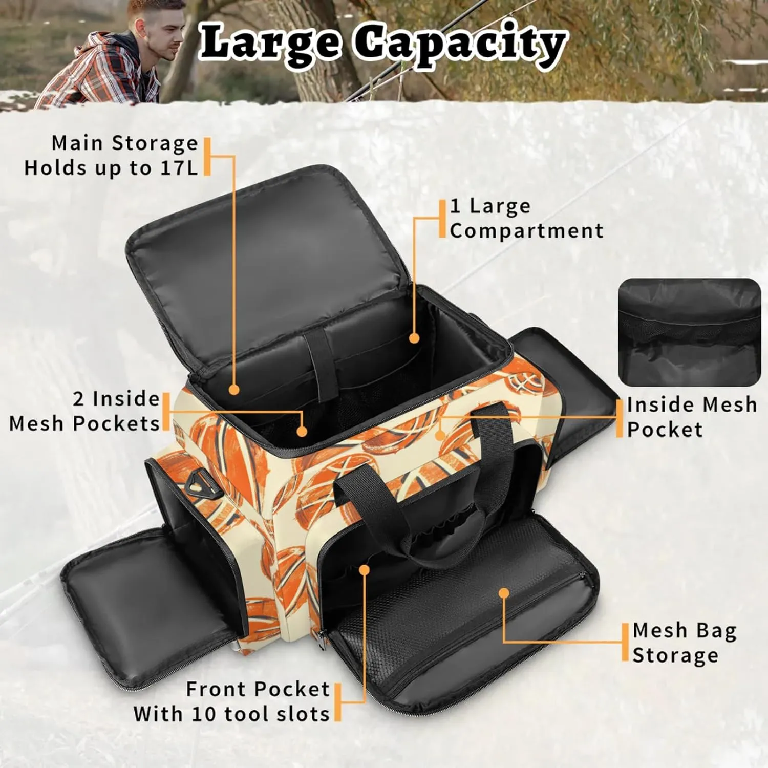 Waterproof Tactical Duffle Bag 25" Carry On Bag for EMT Tear-Resistant Gym Bag with Multi-Pocket & OSHA Reflective Travel Bags for Men Women Basketballs Printed