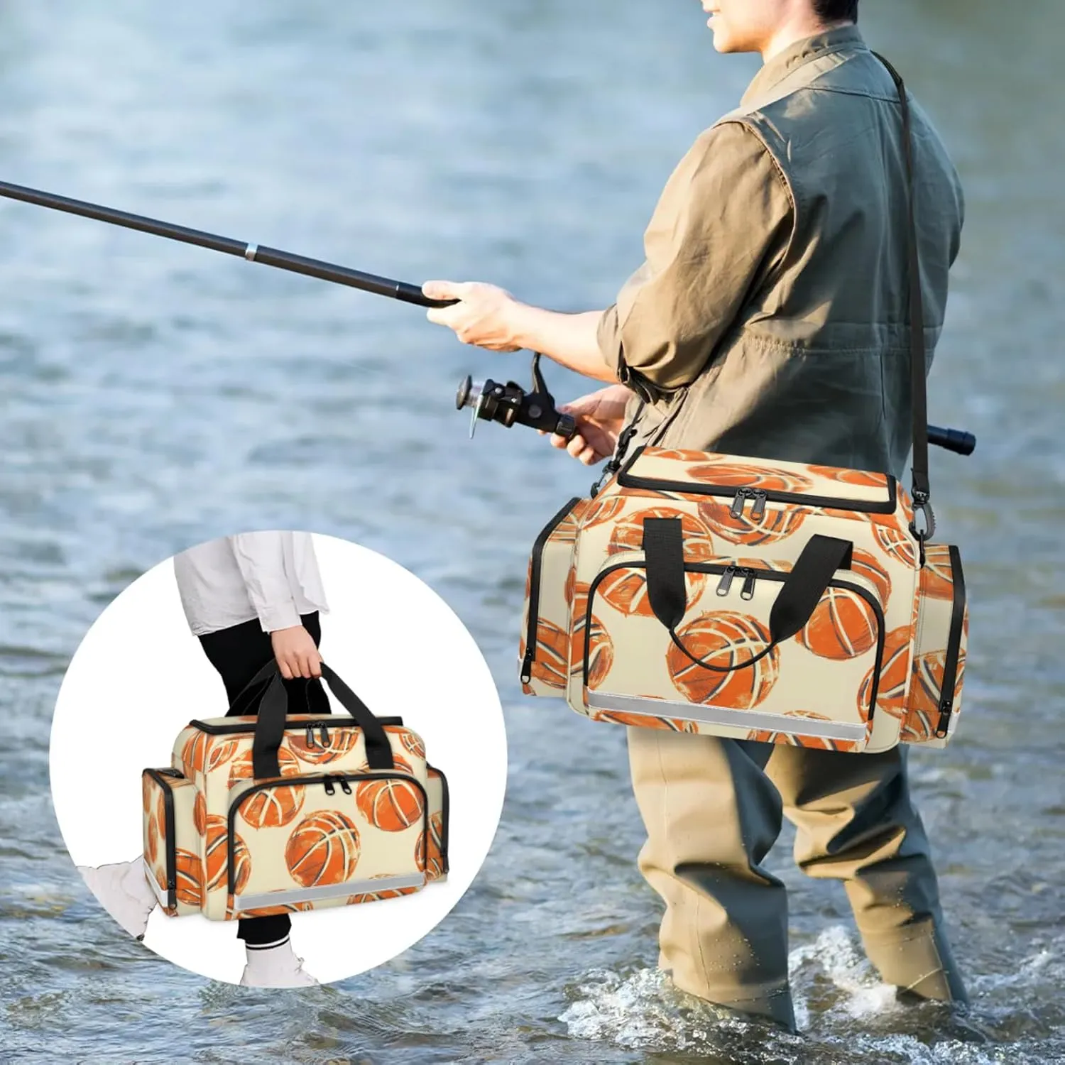 Waterproof Tactical Duffle Bag 25" Carry On Bag for EMT Tear-Resistant Gym Bag with Multi-Pocket & OSHA Reflective Travel Bags for Men Women Basketballs Printed