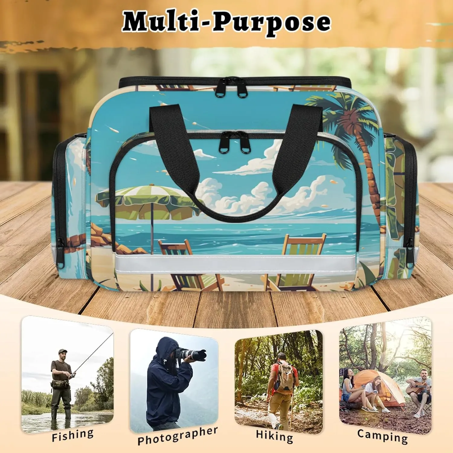 Waterproof Tactical Duffle Bag 25" Carry On Bag for EMT Tear-Resistant Gym Bag with Multi-Pocket & OSHA Reflective Travel Bags for Men Women Beach Ocean Themed