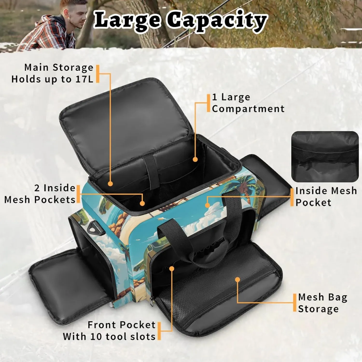 Waterproof Tactical Duffle Bag 25" Carry On Bag for EMT Tear-Resistant Gym Bag with Multi-Pocket & OSHA Reflective Travel Bags for Men Women Beach Ocean Themed