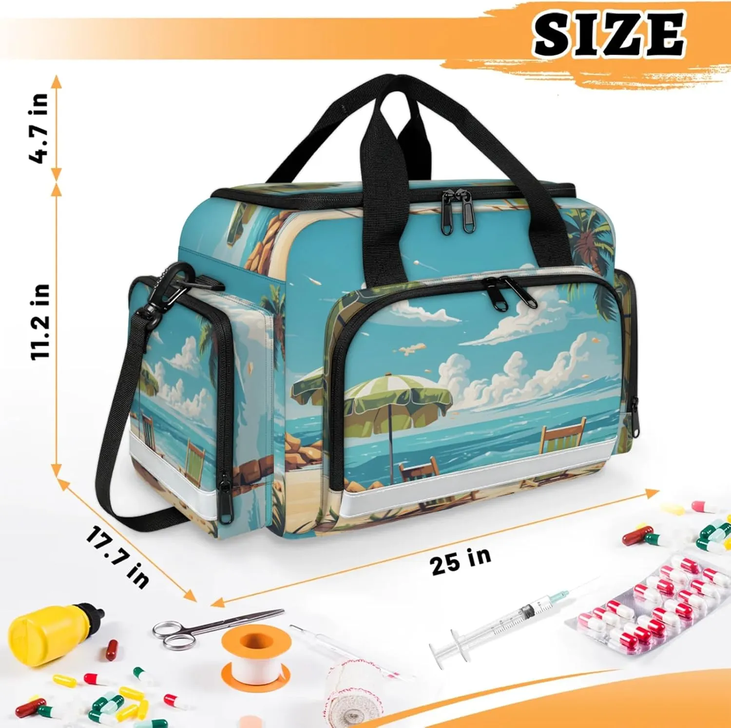 Waterproof Tactical Duffle Bag 25" Carry On Bag for EMT Tear-Resistant Gym Bag with Multi-Pocket & OSHA Reflective Travel Bags for Men Women Beach Ocean Themed