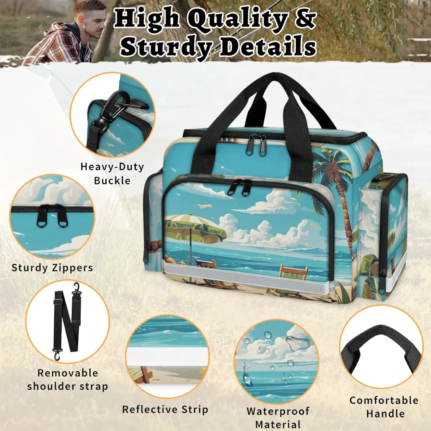 Waterproof Tactical Duffle Bag 25" Carry On Bag for EMT Tear-Resistant Gym Bag with Multi-Pocket & OSHA Reflective Travel Bags for Men Women Beach Ocean Themed