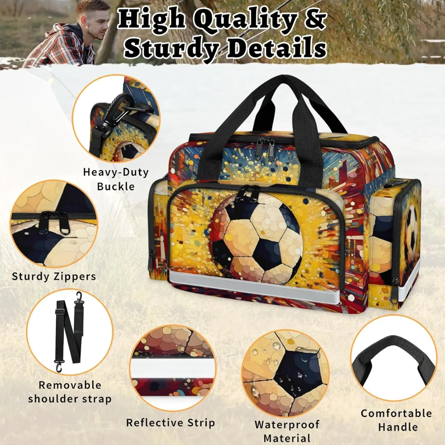 Waterproof Tactical Duffle Bag 25" Carry On Bag for EMT Tear-Resistant Gym Bag with Multi-Pocket & OSHA Reflective Travel Bags for Men Women Creative Soccer