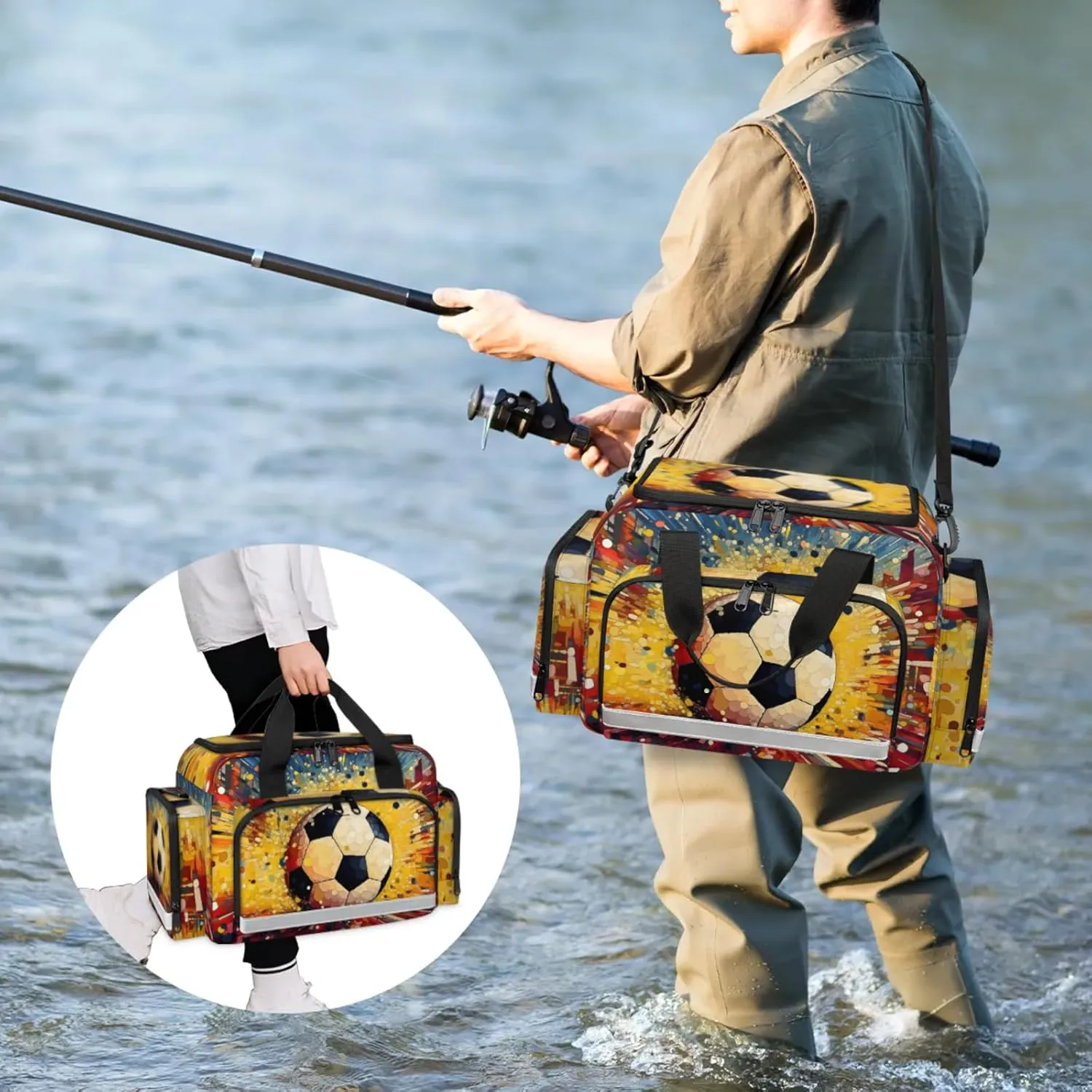 Waterproof Tactical Duffle Bag 25" Carry On Bag for EMT Tear-Resistant Gym Bag with Multi-Pocket & OSHA Reflective Travel Bags for Men Women Creative Soccer