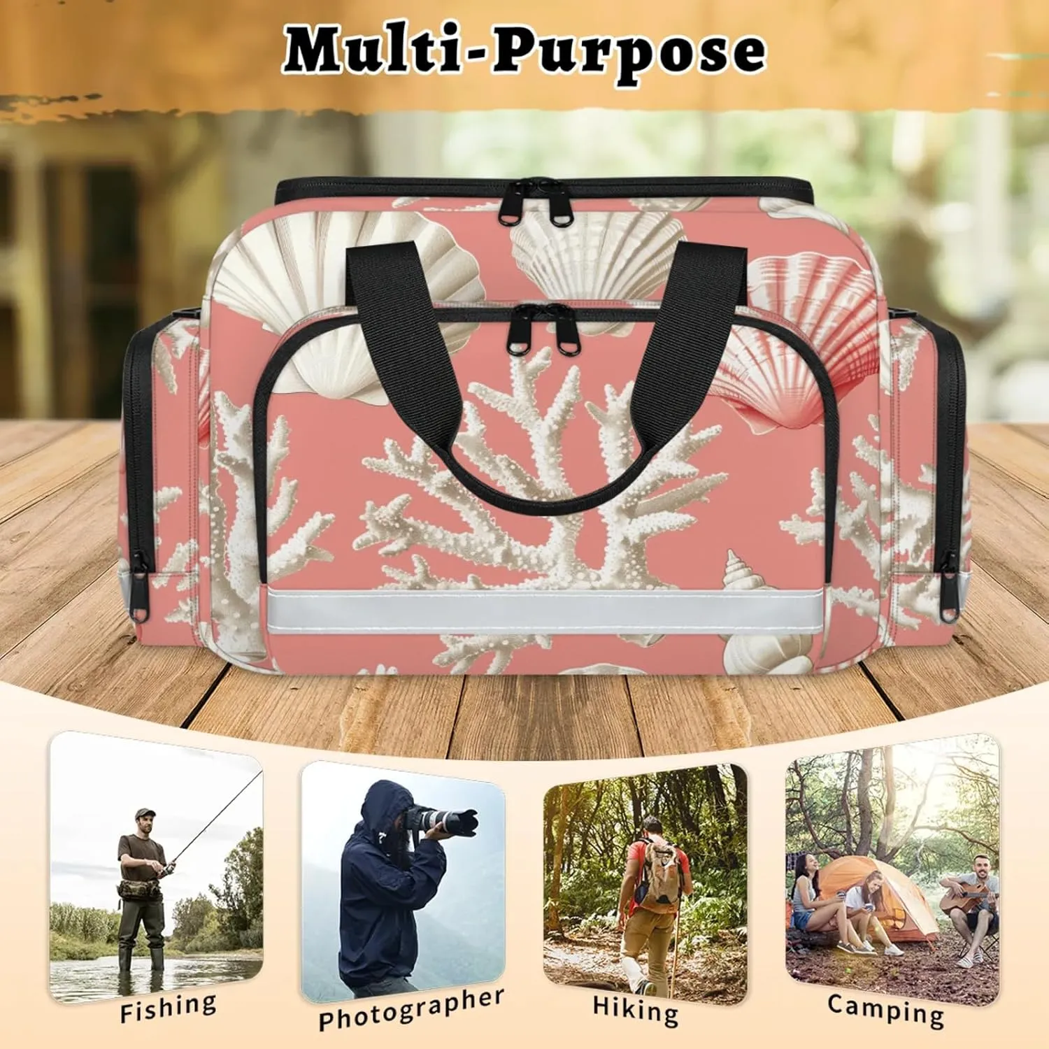 Waterproof Tactical Duffle Bag 25" Carry On Bag for EMT Tear-Resistant Gym Bag with Multi-Pocket & OSHA Reflective Travel Bags for Men Women Seashell Coral