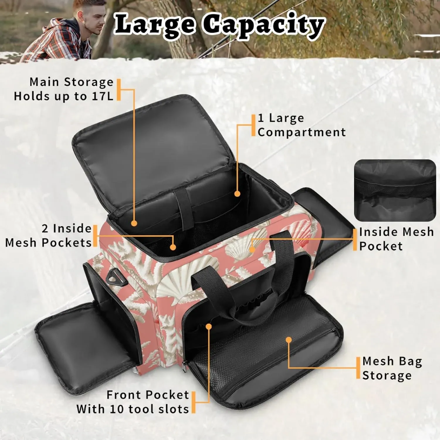 Waterproof Tactical Duffle Bag 25" Carry On Bag for EMT Tear-Resistant Gym Bag with Multi-Pocket & OSHA Reflective Travel Bags for Men Women Seashell Coral
