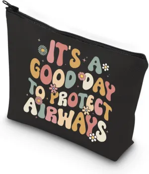 WCGXKO RT RRT Respiratory Gift Pulmonologist Gift Therapist It's A Good Day To Protect Airways Zipper Pouch Makeup Bag (PROTECT AIRWAYS)