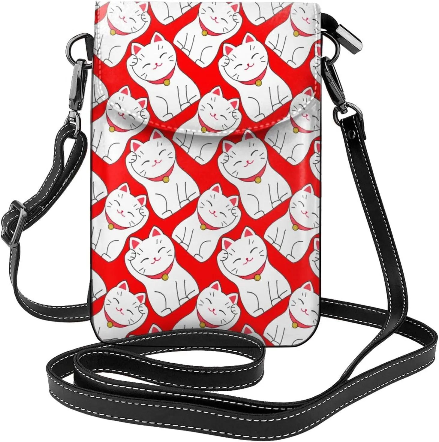 Wealthy Cat Crossbody Bag for Women PU Leather Small Travel Cell Phone Pouch Lightweight Mini Phone Purse Wallet Cross Body Shoulder Bags with Card Slots and Shoulder Strap