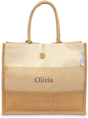 WEDDINGSTAR Large Reusable Fabric Beach Tote Bag - Burlap Ombre