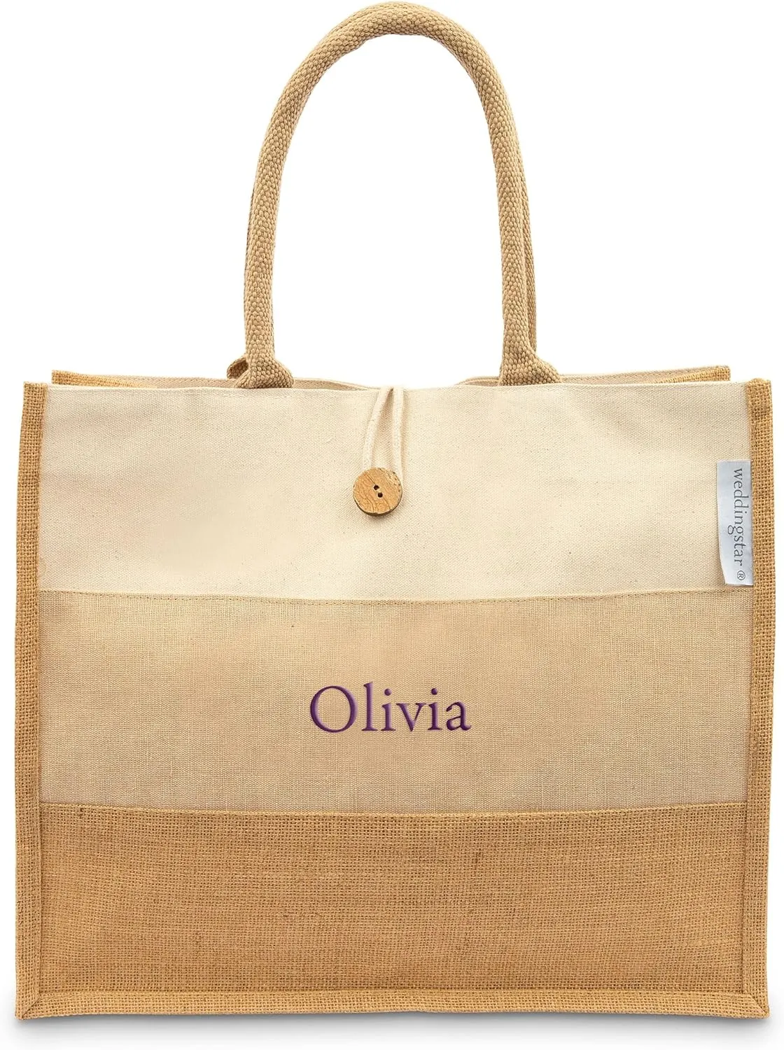 WEDDINGSTAR Large Reusable Fabric Beach Tote Bag - Burlap Ombre