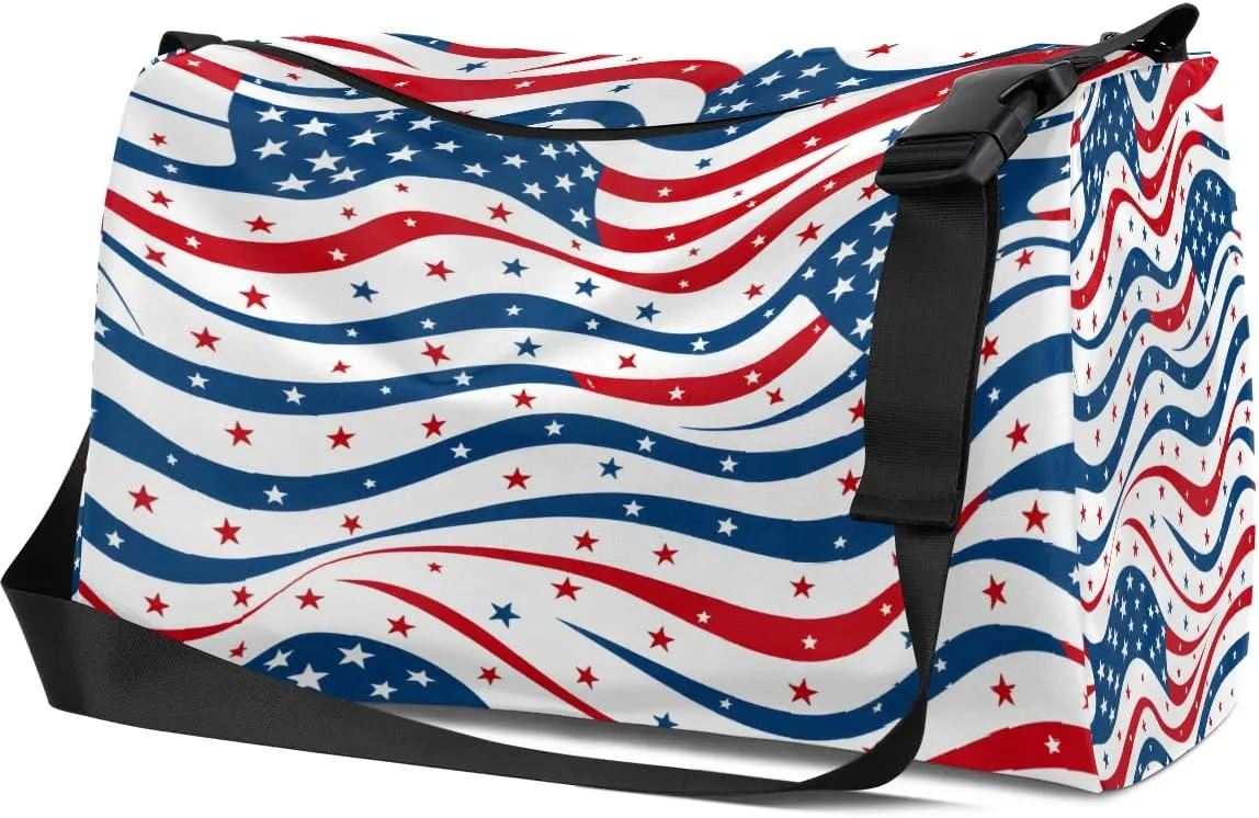 Weekend Bag America Flag Print Lightweight Carry On Duffel Bag Waterproof Gym Bag Pu Leather Duffle Bag for Workout Travel Sport