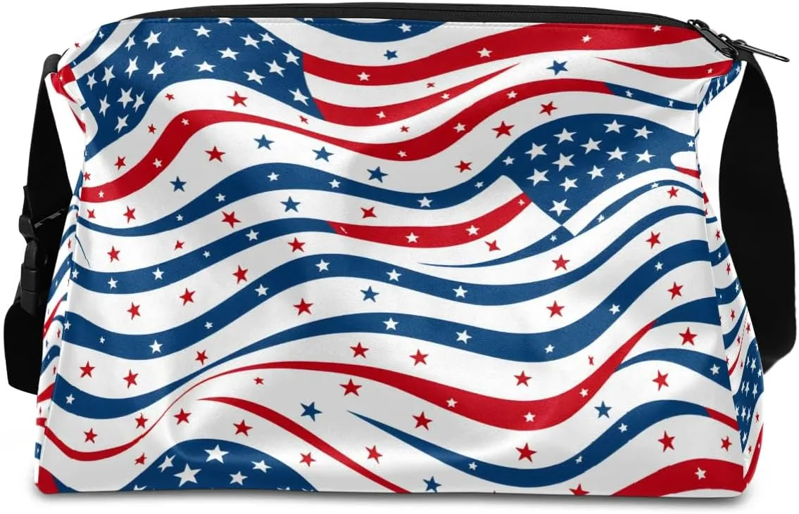 Weekend Bag America Flag Print Lightweight Carry On Duffel Bag Waterproof Gym Bag Pu Leather Duffle Bag for Workout Travel Sport