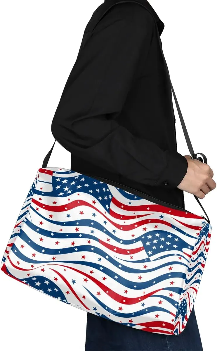 Weekend Bag America Flag Print Lightweight Carry On Duffel Bag Waterproof Gym Bag Pu Leather Duffle Bag for Workout Travel Sport