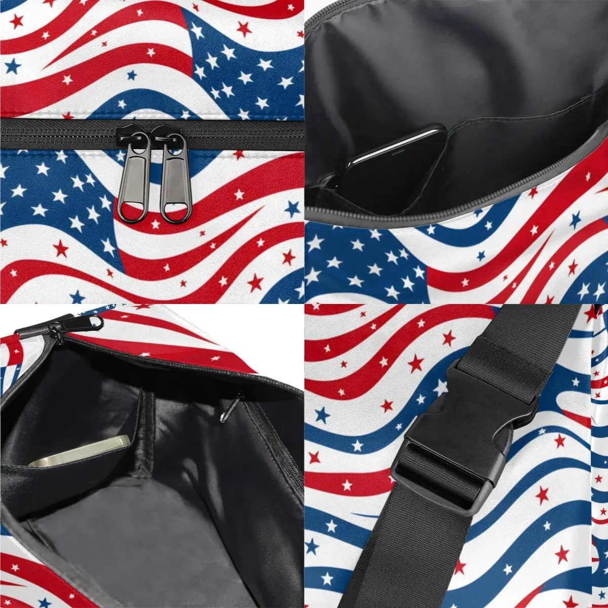 Weekend Bag America Flag Print Lightweight Carry On Duffel Bag Waterproof Gym Bag Pu Leather Duffle Bag for Workout Travel Sport