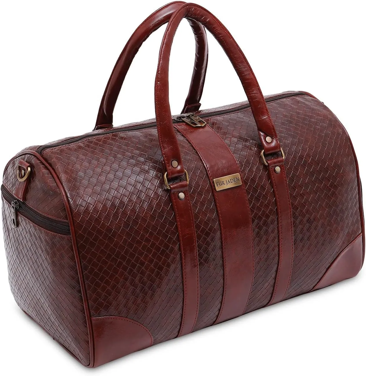 Weekender Duffle Bag with Shoe Pocket for Travel for Men and Women Made of Textured Leatherette with Attachable Shoulder Strap Cabin Bag (Dark Tan)