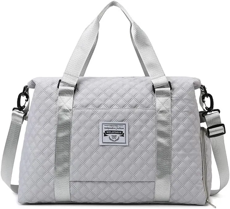 Weekender Travel Duffle Bags Sports Large Tote Bag Yoga Gym Bags Duffel Overnight Bag for Women Grey