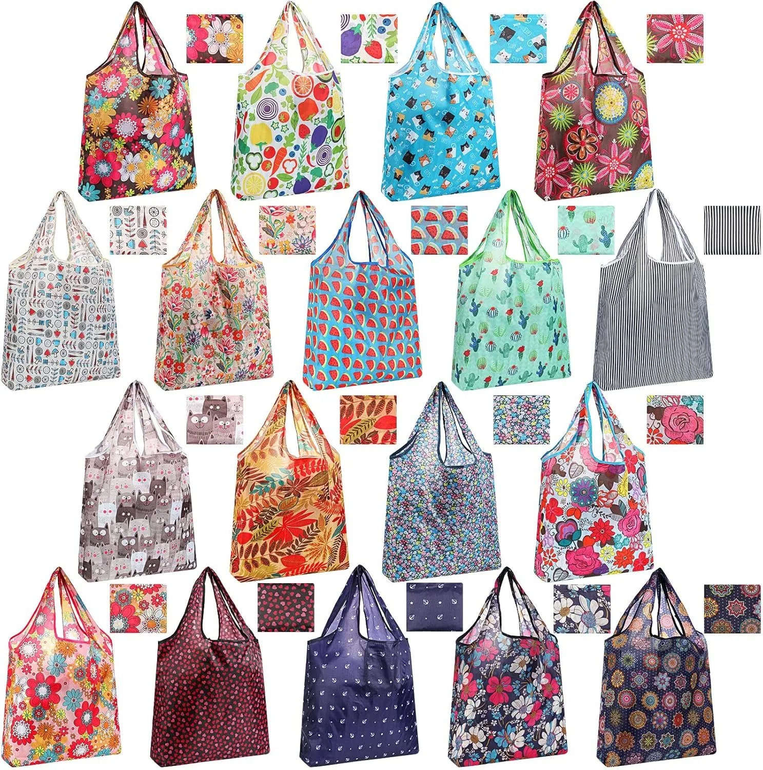 Weewooday 18 Pieces Foldable Reusable Shopping Bags Machine Washable Grocery Bags Waterproof
