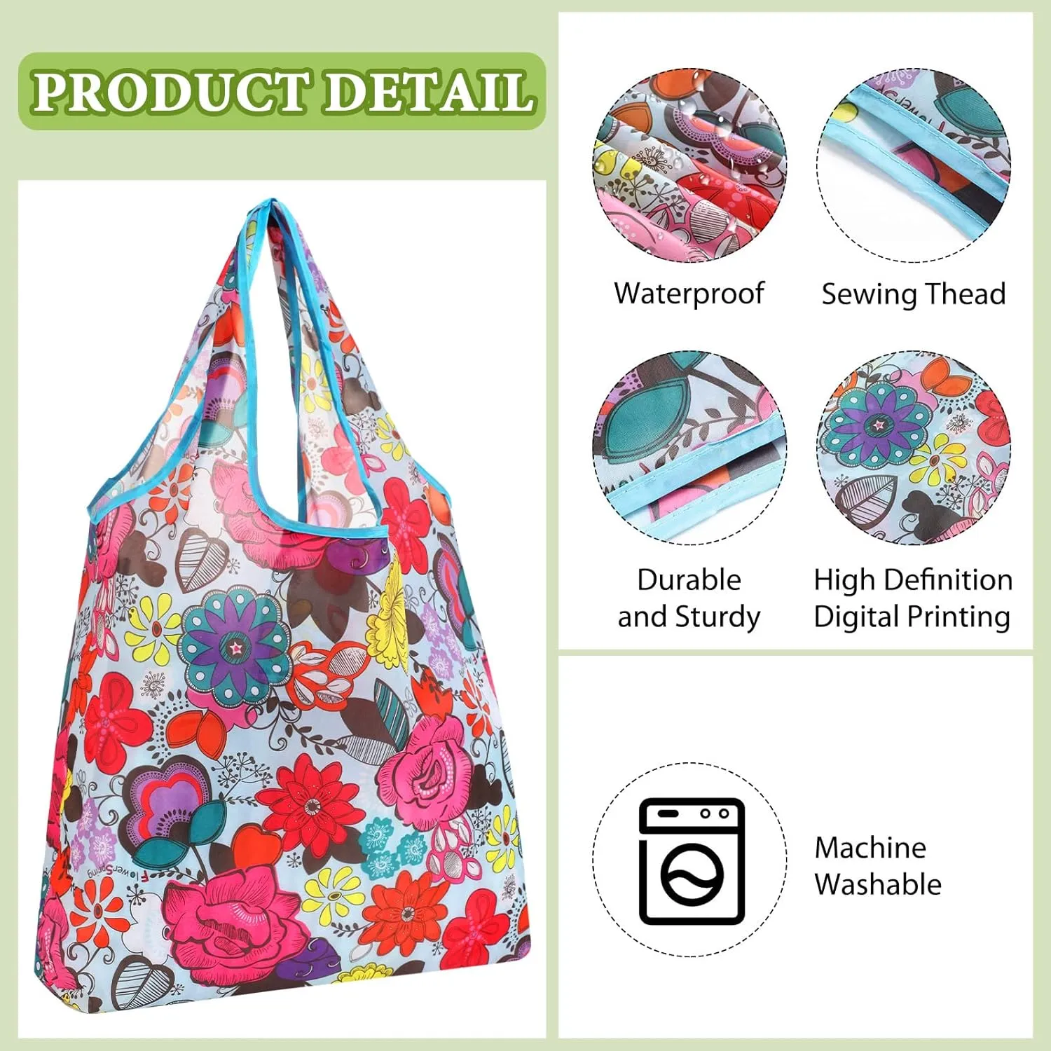 Weewooday 18 Pieces Foldable Reusable Shopping Bags Machine Washable Grocery Bags Waterproof