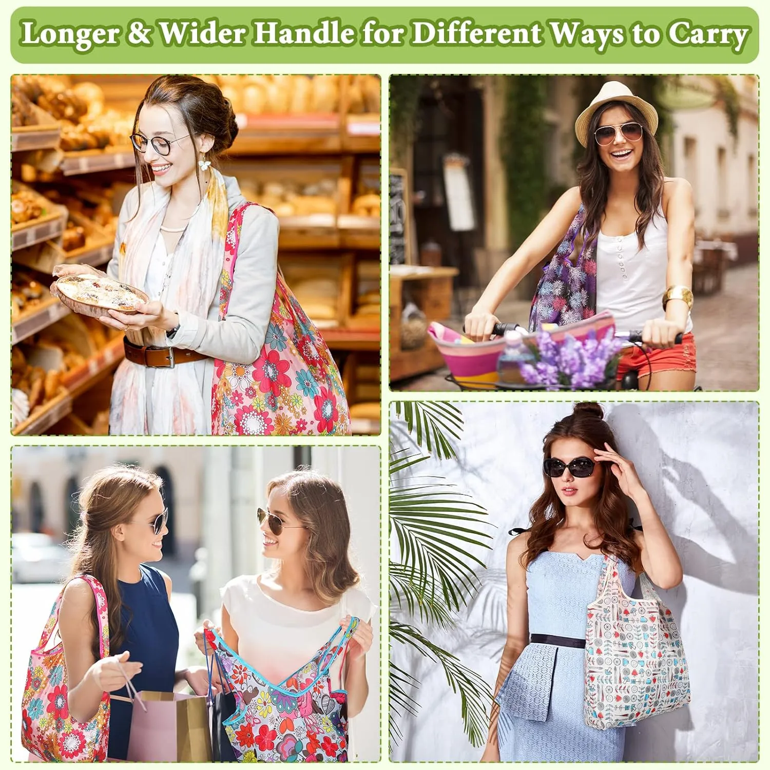 Weewooday 18 Pieces Foldable Reusable Shopping Bags Machine Washable Grocery Bags Waterproof
