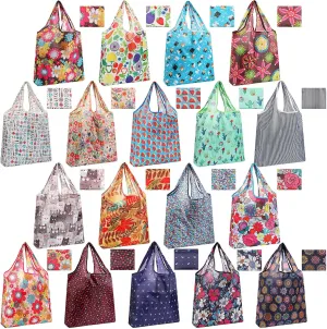 Weewooday 18 Pieces Foldable Reusable Shopping Bags Machine Washable Grocery Bags Waterproof