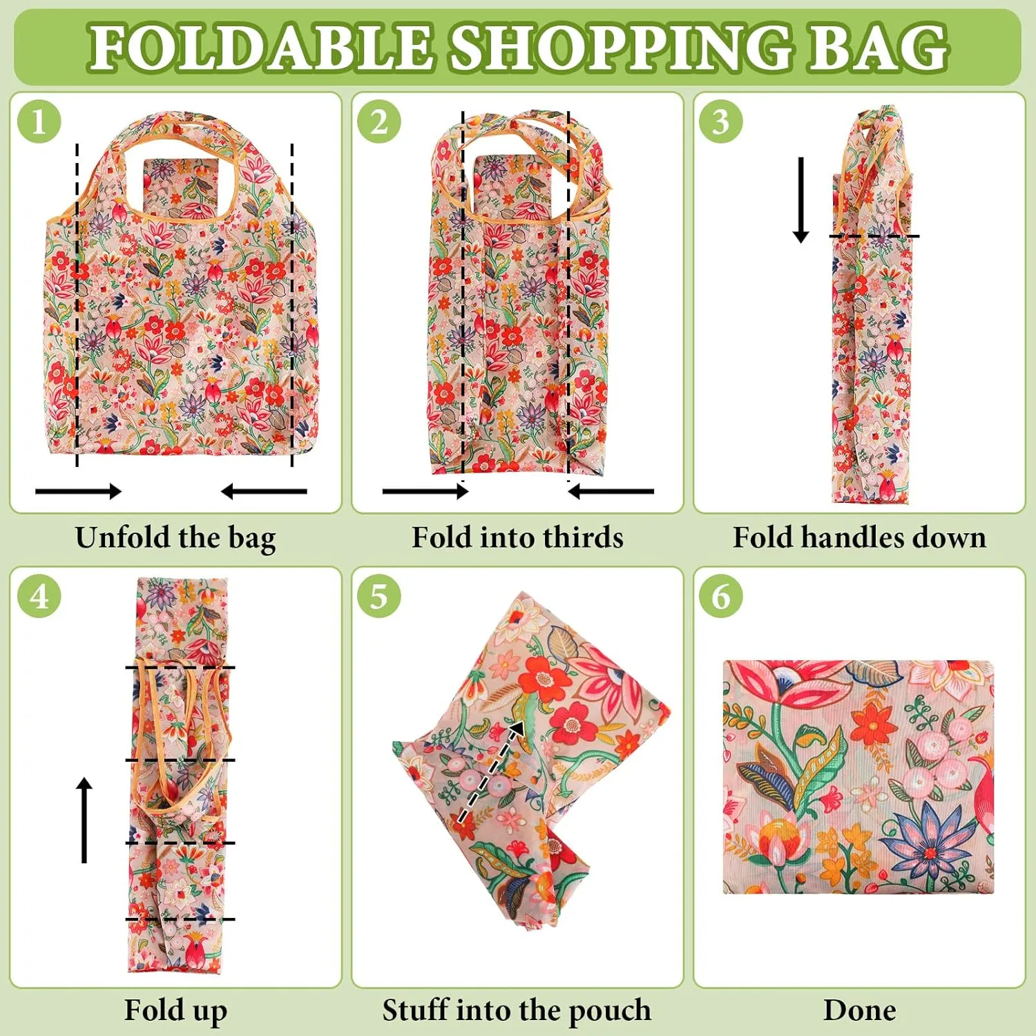 Weewooday 18 Pieces Foldable Reusable Shopping Bags Machine Washable Grocery Bags Waterproof