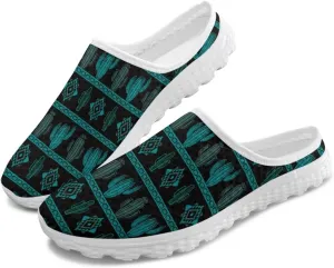 Western Aztec Print Mule Tennis Shoes for Women Flats Garden Shoes Mesh Running Sneakers, Arch Support US 6-13.5