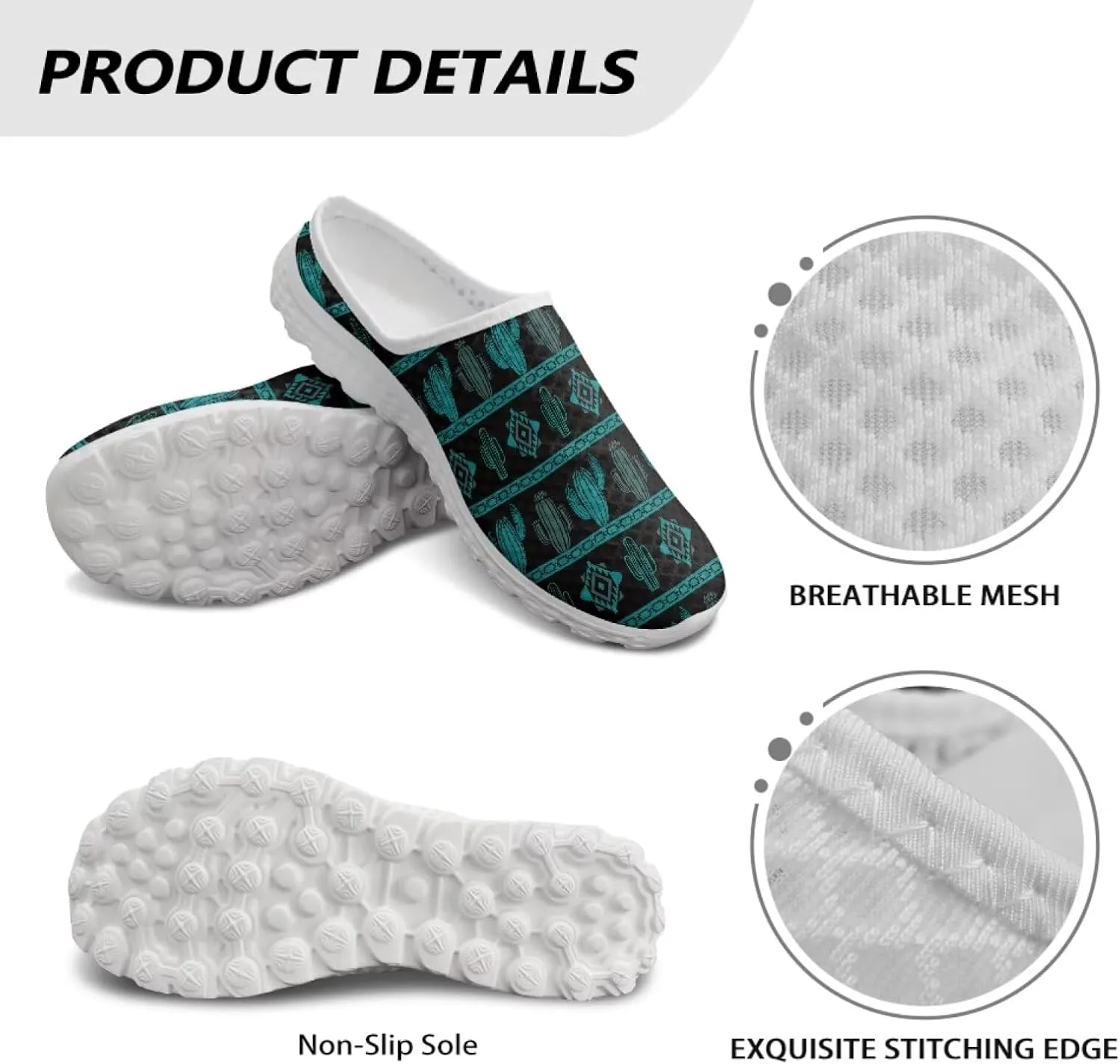 Western Aztec Print Mule Tennis Shoes for Women Flats Garden Shoes Mesh Running Sneakers, Arch Support US 6-13.5